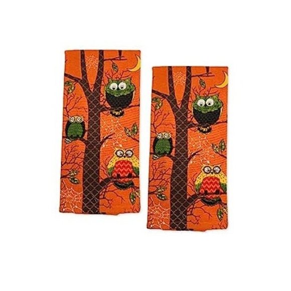 Kay Dee Halloween Owls Dual Purpose Terry Towels -Set of 2 Adorable Owls… - Picture 1 of 1